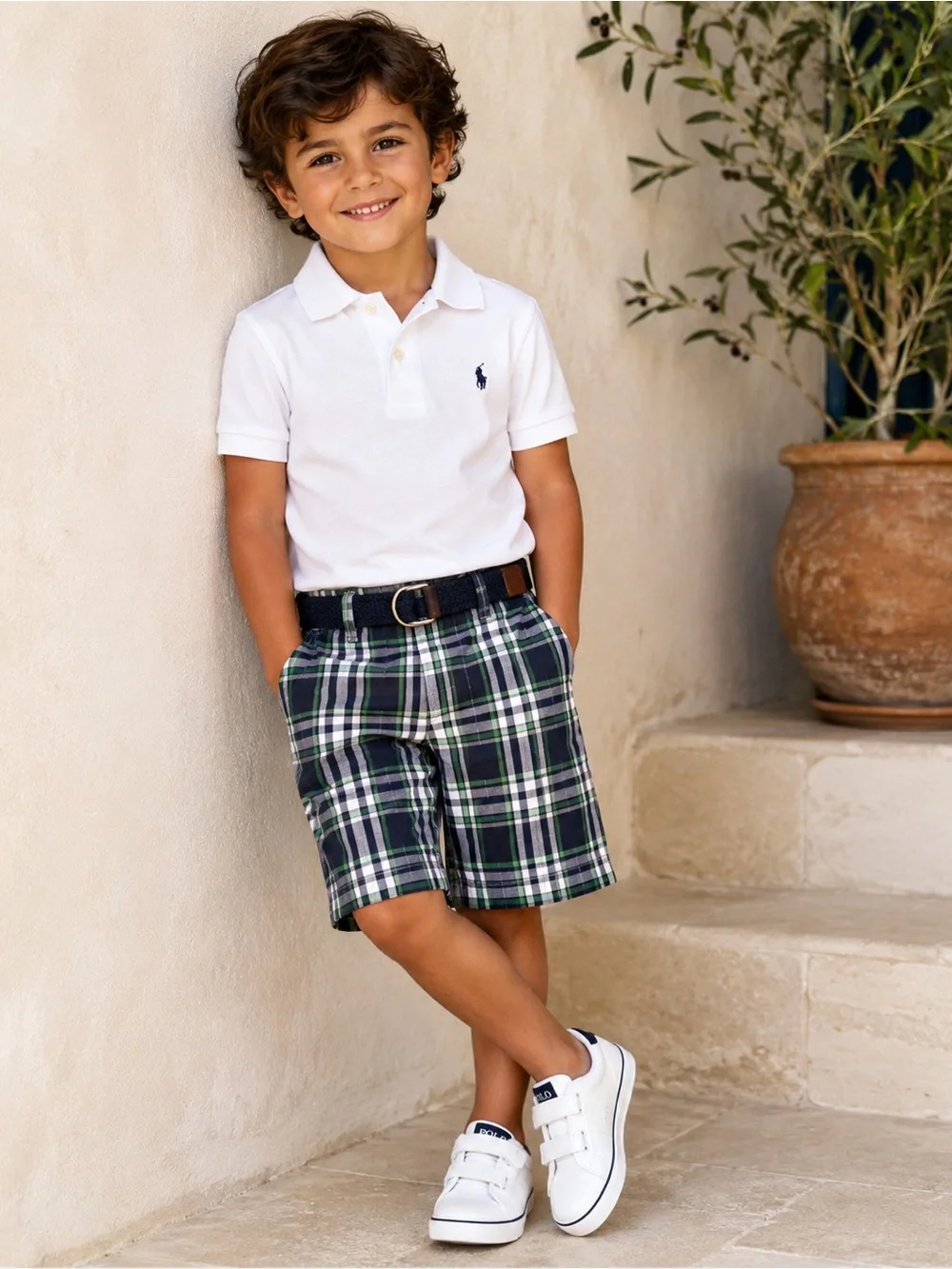 Janie and Jack Navy and Green Plaid Boys' Shorts - Size 5